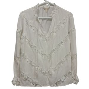 Adiva White Lace-Inset Peasant Blouse